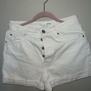 Stradivarius White Jean Shorts High-Waisted Cuffed